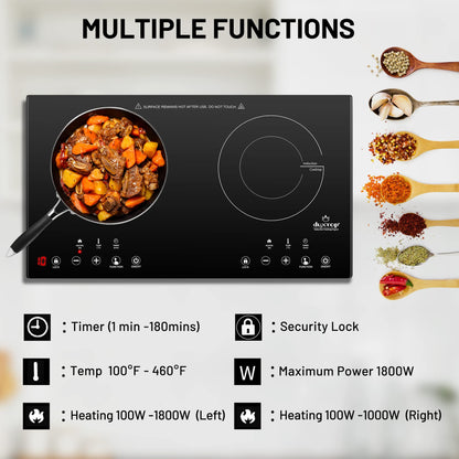 Duxtop Cooktop de Indução Portátil 1800W com 2 Queimadores (Preto)