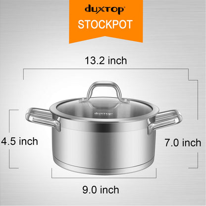 Duxtop Stockpot de Aço Inoxidável 4.2Qt com Tampa de Vidro, Pronto para Indução