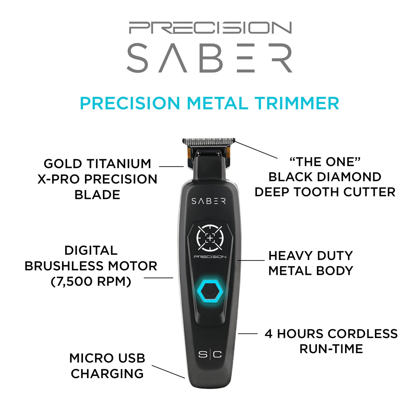 Trimmer StyleCraft Saber Sem Fio com Motor Brushless, Metal