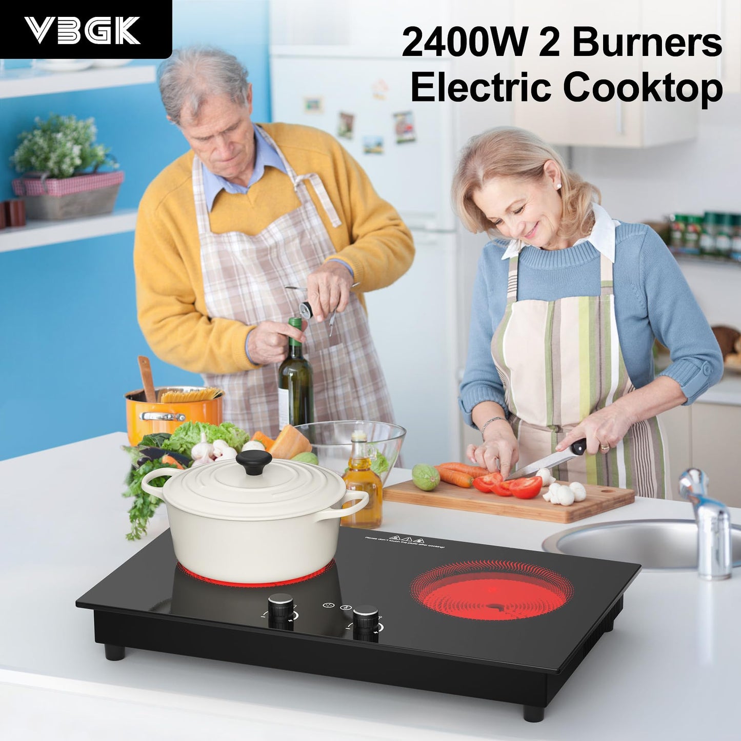 VBGK Cooktop Elétrico 24" 2400W com 2 Queimadores e Tela Touch (Preto)