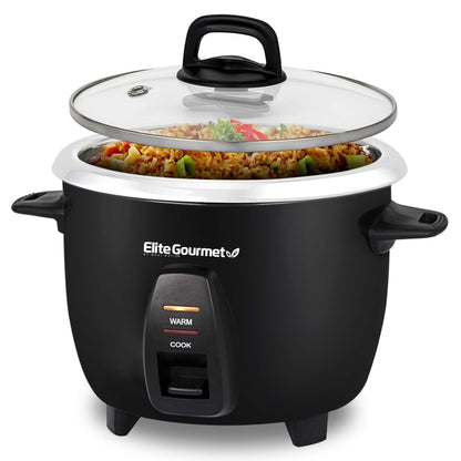 Elite Gourmet Panela Elétrica de Arroz 10 Xícaras com Panela de Aço Inox (Preto)