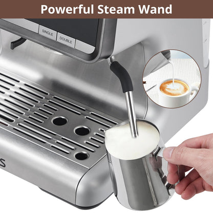 Takywep Máquina de Espresso 20 Bar com Moedor e Vaporizador 2,8L Prata