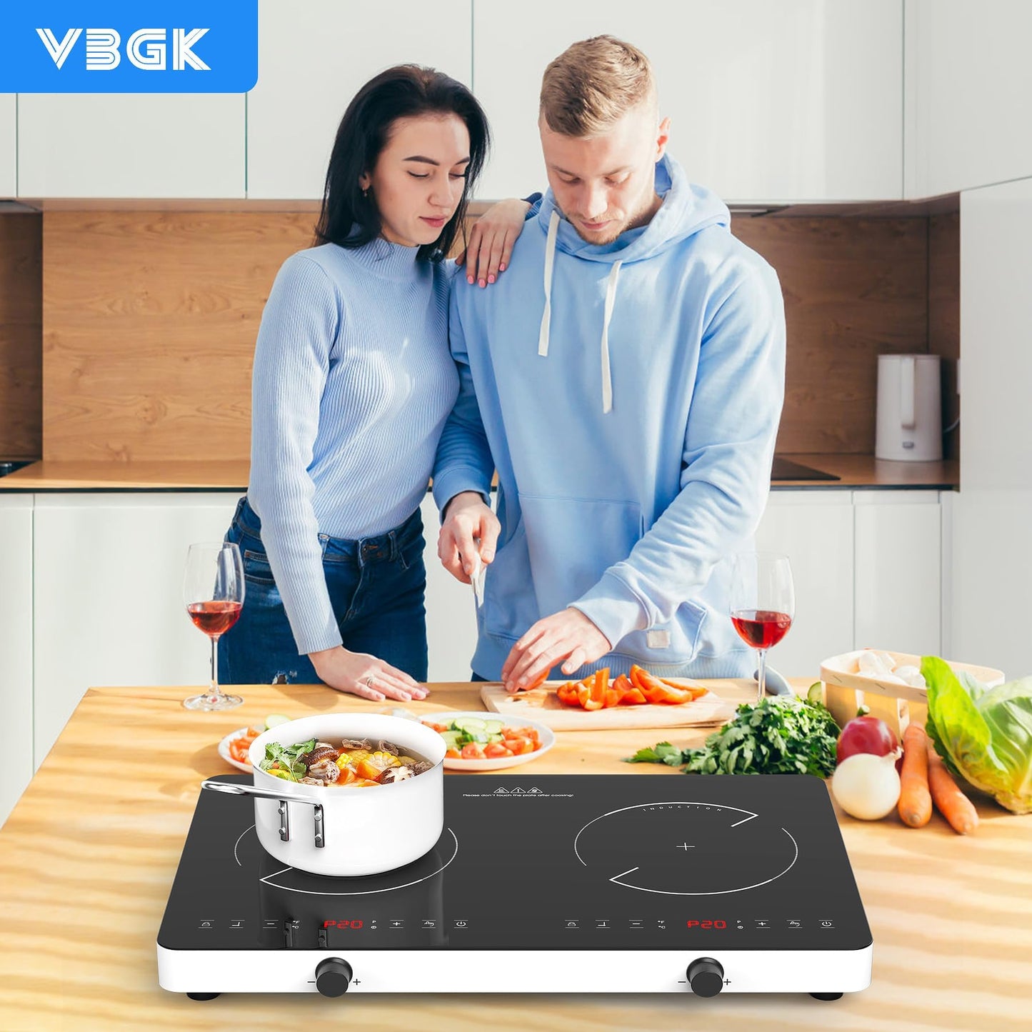 VBGK Cooktop Indução Dupla 4000W com 20 Níveis e Bloqueio Infantil (Preto)