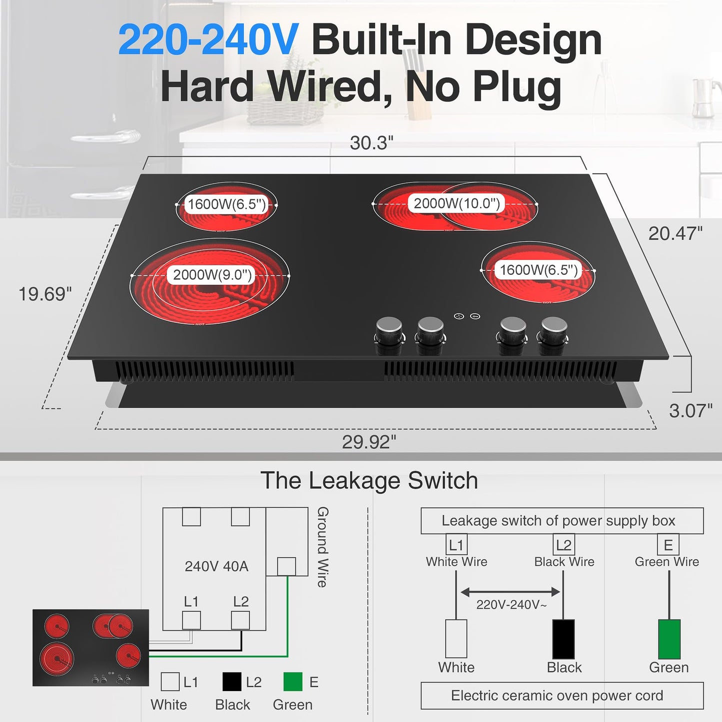 VBGK Cooktop Elétrico 30" 7200W com 4 Queimadores e Controle por Botão