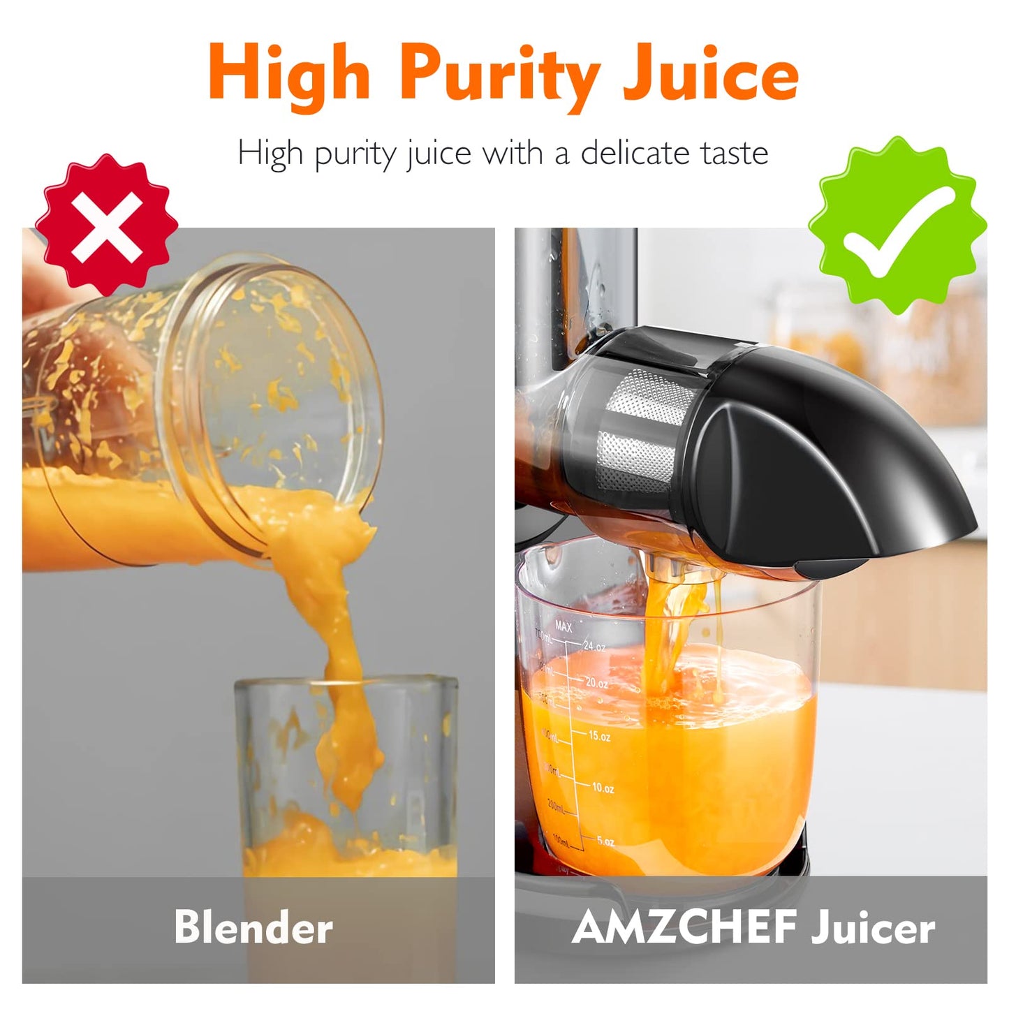 AMZCHEF Juicer Masticating Pressão Fria 150W com Função Reversa (Cinza)