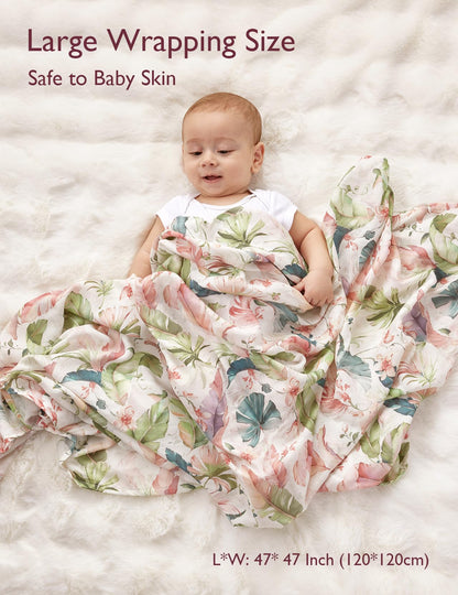 Momcozy Manta Swaddle Muslin Algodão Bamboo 119 cm Bege Floral 2 un