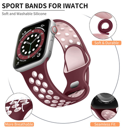 Lerobo Pulseira Silicone Compatível com Apple Watch (Vinho/Rosa)