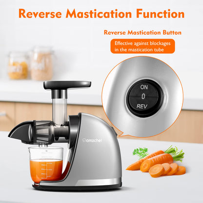 AMZCHEF Juicer Masticating Pressão Fria 150W com Função Reversa (Cinza)