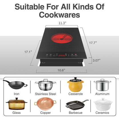 VBGK Cooktop Elétrico Portátil 2000W com 9 Níveis de Potência e Timer