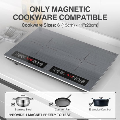 GTKZW Cooktop de Indução 110V, 24 Polegadas, 2 Queimadores (Preto)