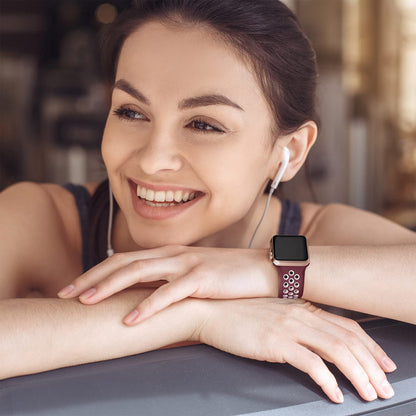 Lerobo Pulseira Silicone Compatível com Apple Watch (Vinho/Rosa)