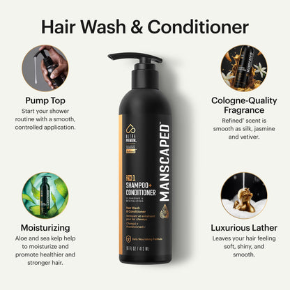 MANSCAPED 2 em 1 Shampoo e Condicionador UltraPremium 473ml 2un