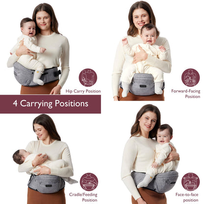 Momcozy Hip Seat Baby Carrier Cinza Médio Ergonomia e Suporte Abdominal