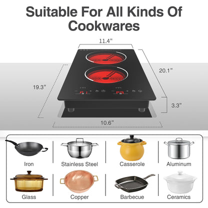 VBGK Cooktop Elétrico Embutido 12" 2100W com 2 Queimadores (Preto)