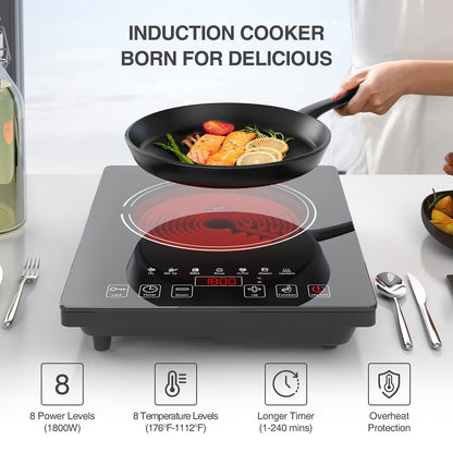 GTKZW Cooktop Elétrico Portátil 1800W com 8 Níveis de Potência e Tela Touch