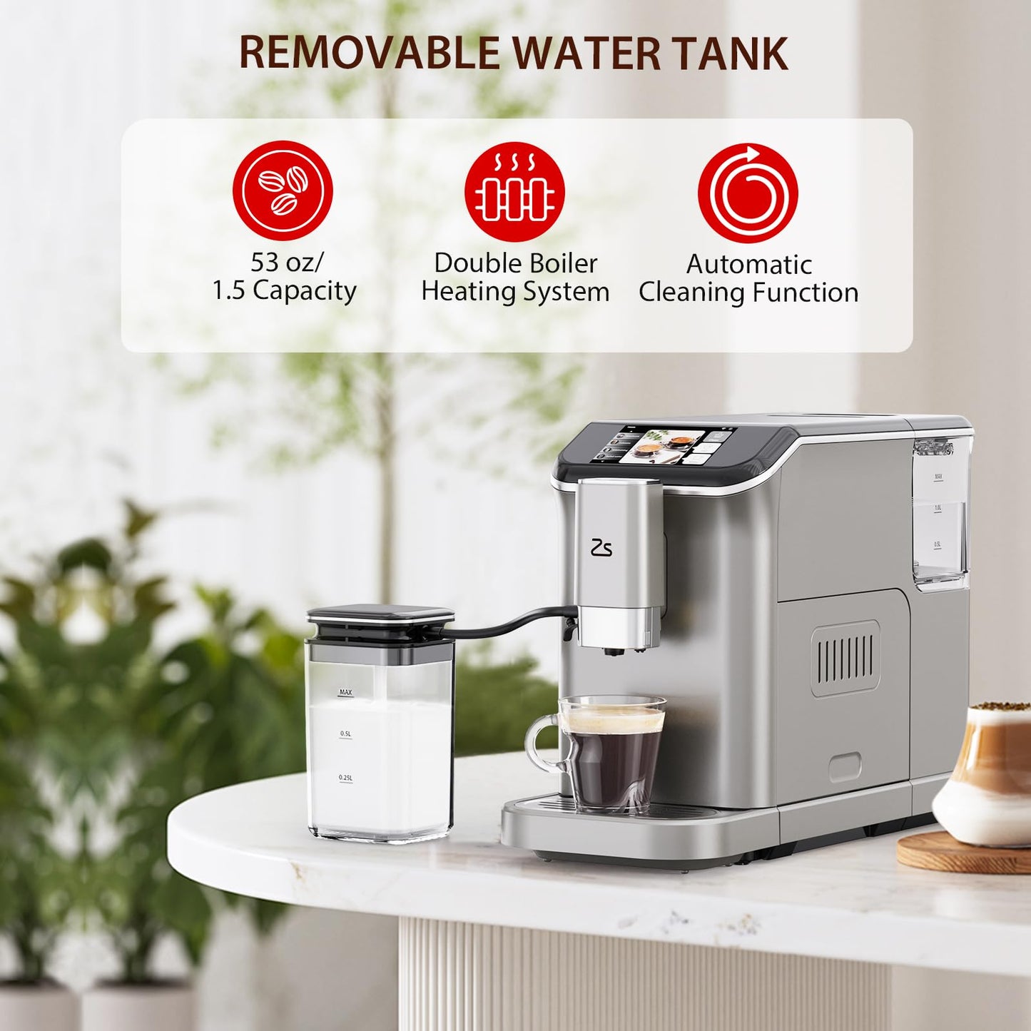 Takywep Máquina de Espresso Automática 20-Bar com Moedor e Espumador de Leite (Prata)