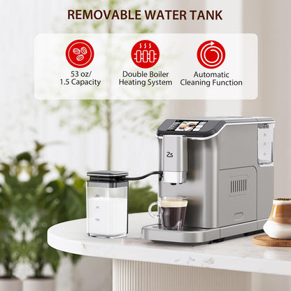 Takywep Máquina de Espresso Automática 20-Bar com Moedor e Espumador de Leite (Prata)