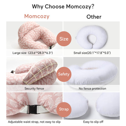 Momcozy Almofada de Amamentação Original com Capa de Algodão, Tamanho Plus, Cor Rosa