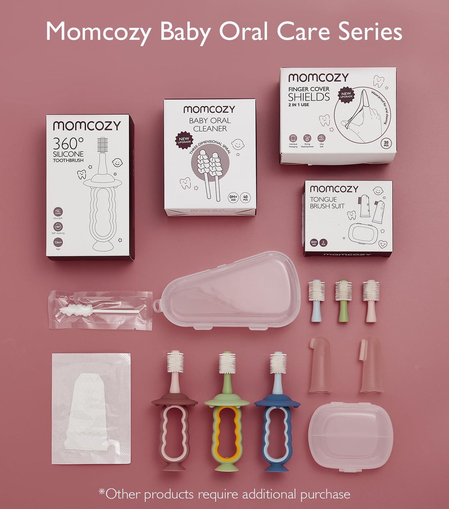 Momcozy Escova de Dedo para Higiene Bucal do Bebê, Silicone Macio, 2 Unidades