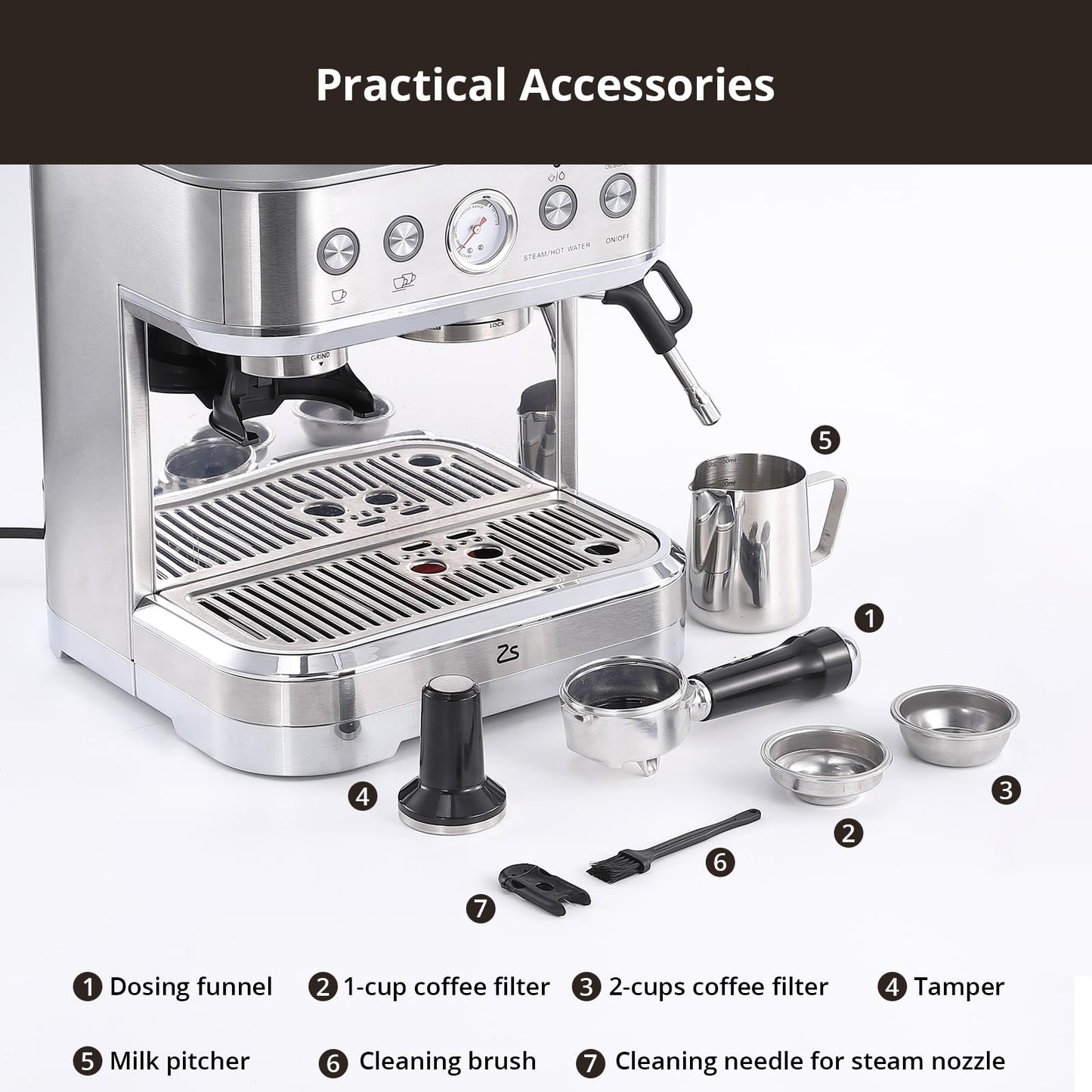 Takywep Máquina de Espresso Profissional 15 Bar com Moedor Cinza