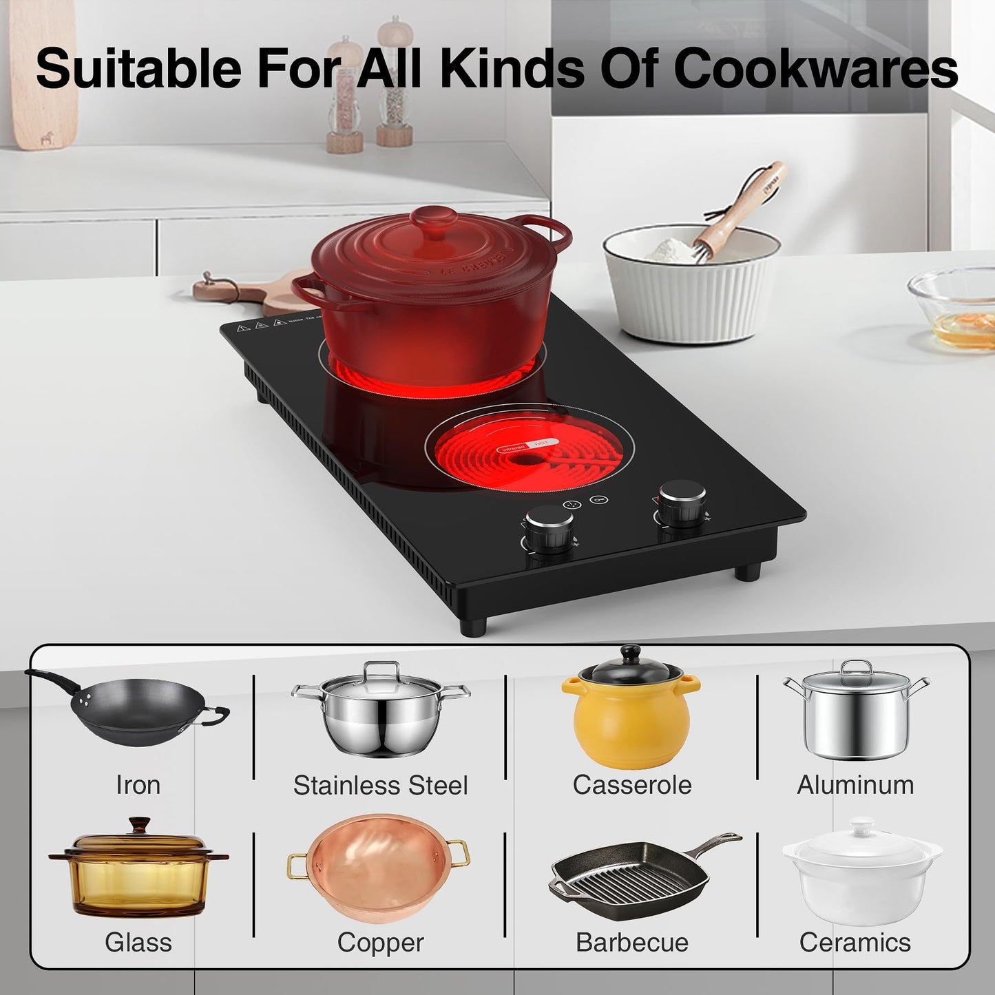 VBGK Cooktop Elétrico 3000W com 2 Queimadores e Controle Touch (Preto)