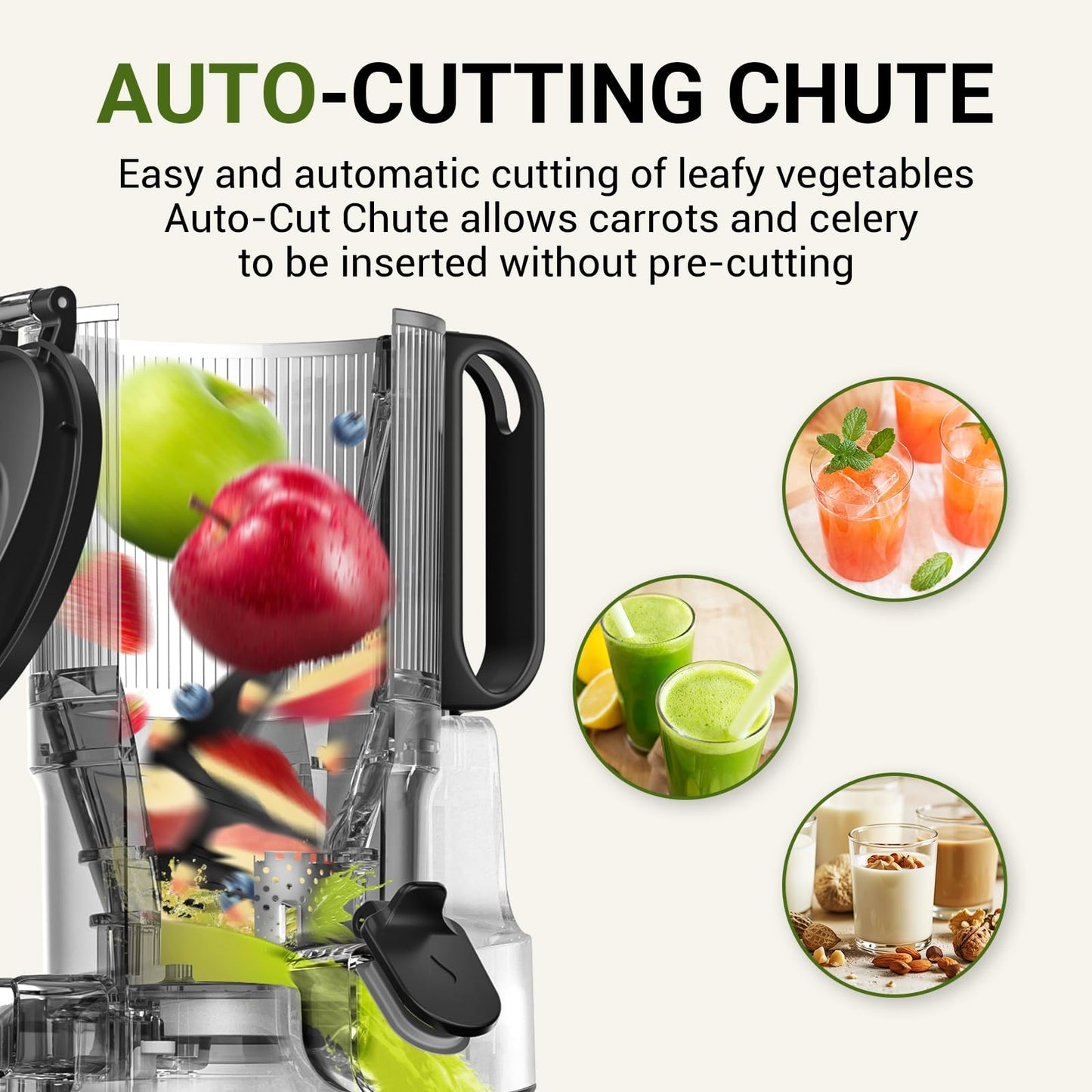 AMZCHEF Juicer Automático Masticating 250W com Abertura de 135mm (Prata)