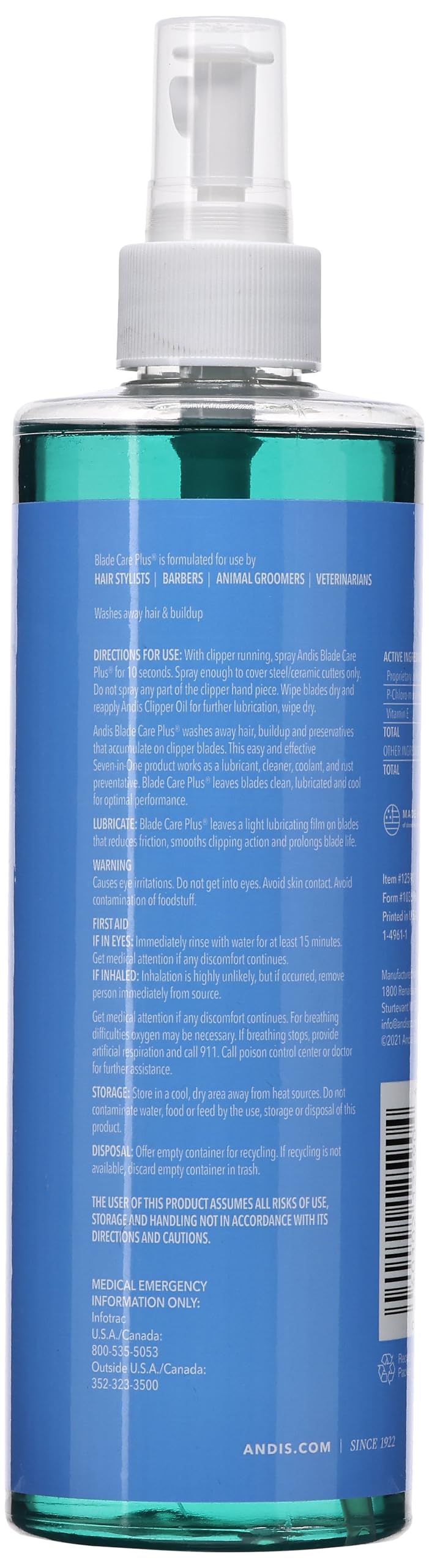 Spray Andis Blade Care Plus 473 ml 7 em 1 para Lâminas