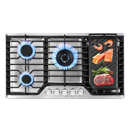 Cooktop a Gás AMZCHEF 36" com 5 Queimadores SABAF e Chapa Dupla (Inox)