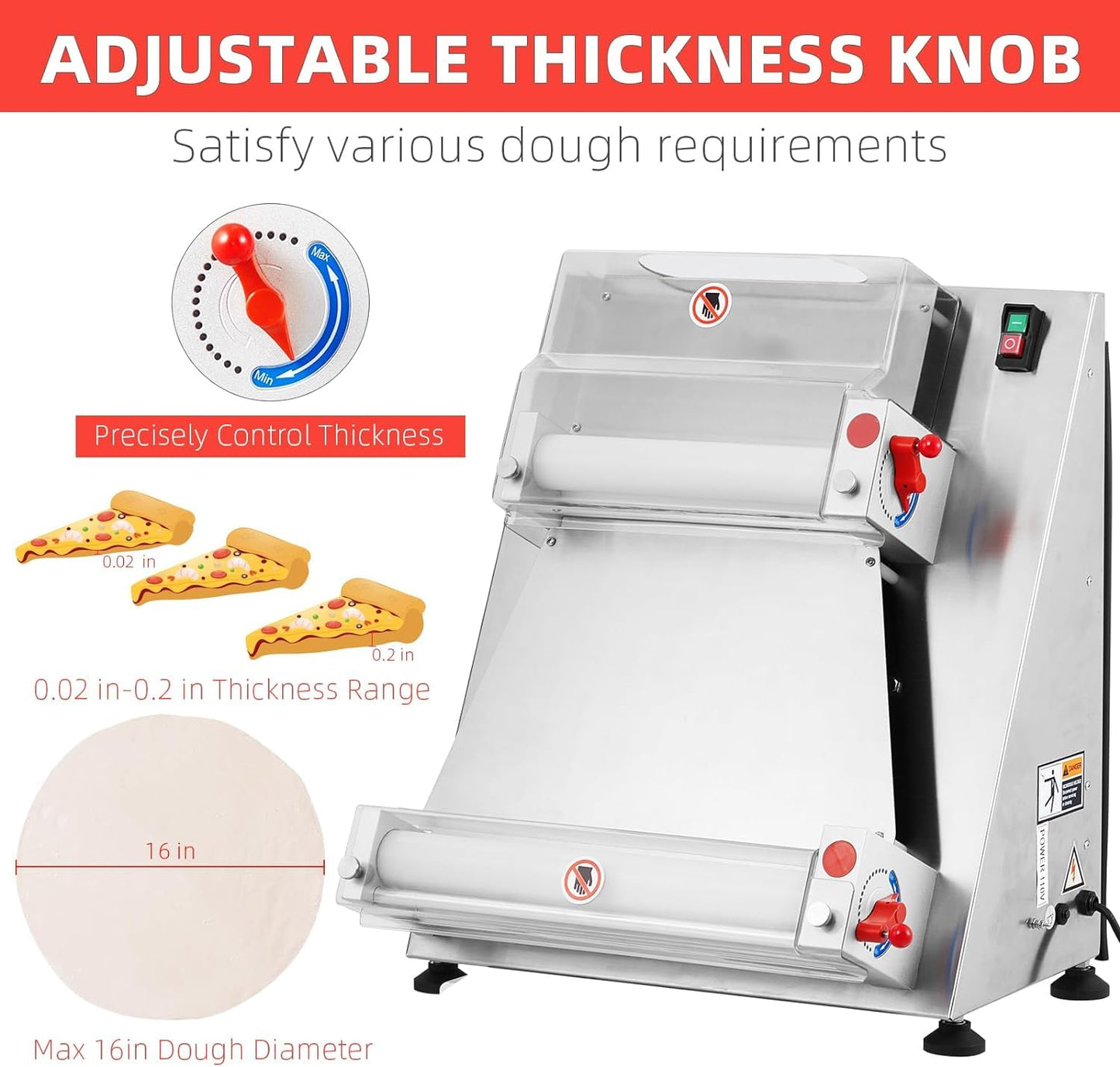 Takywep Rolo Automático de Massa de Pizza Comercial 370W, 40cm, Aço Inox