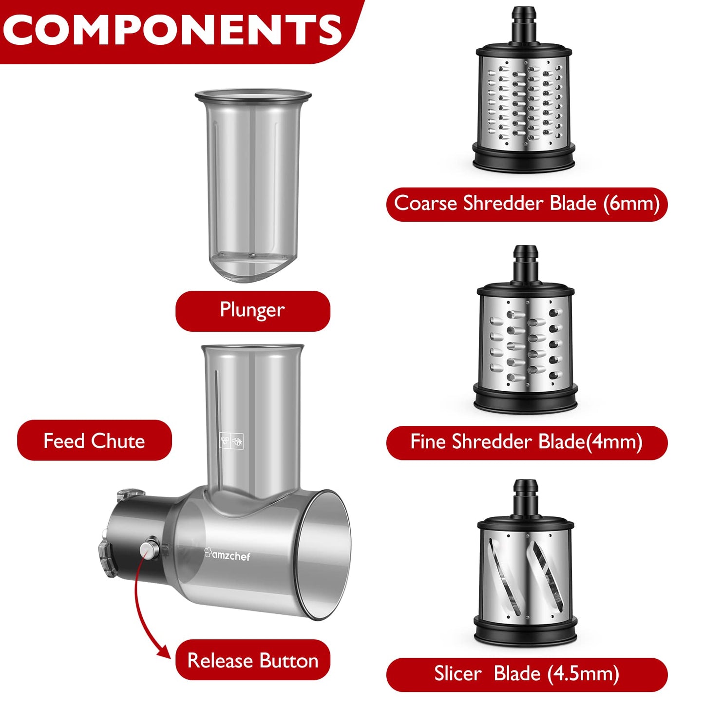 Acessório Ralador AMZCHEF para Juicer com 3 Lâminas Intercambiáveis (Inox)