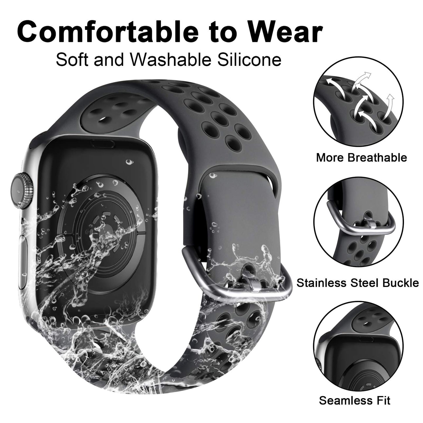 Lerobo Pulseiras de Silicone para Apple Watch - 3 Pack, Respirável