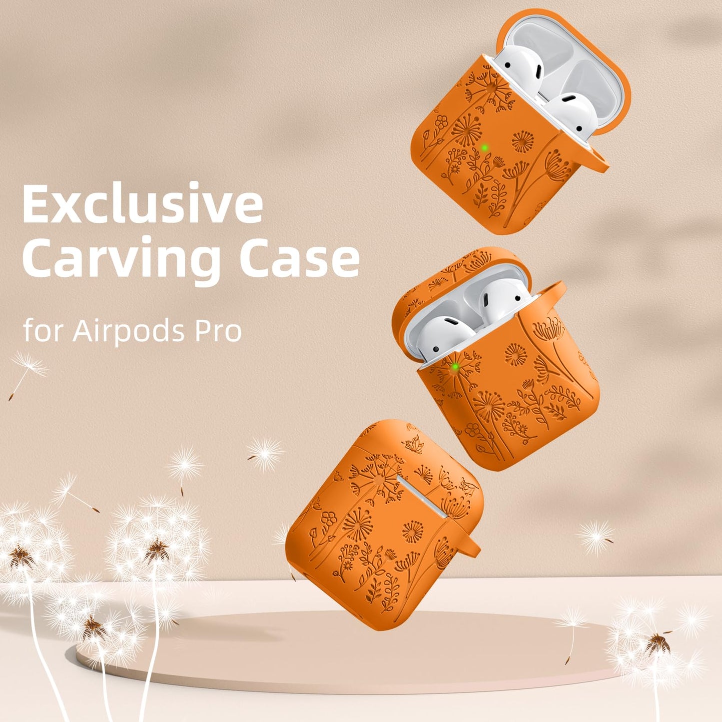 Lerobo Capa Gravada Silicone para AirPods 1ª/2ª Geração com Mosquetão (Laranja)