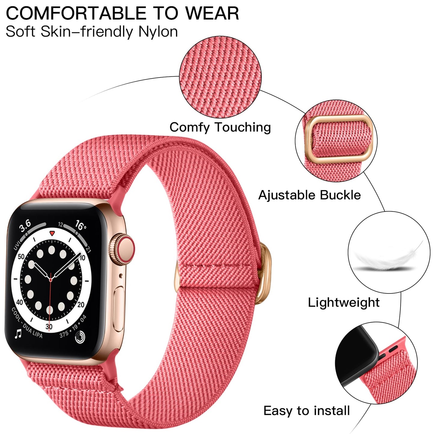 Lerobo Pulseira Trançada Elástica Nylon p/ Apple Watch 38-49mm (Melancia)