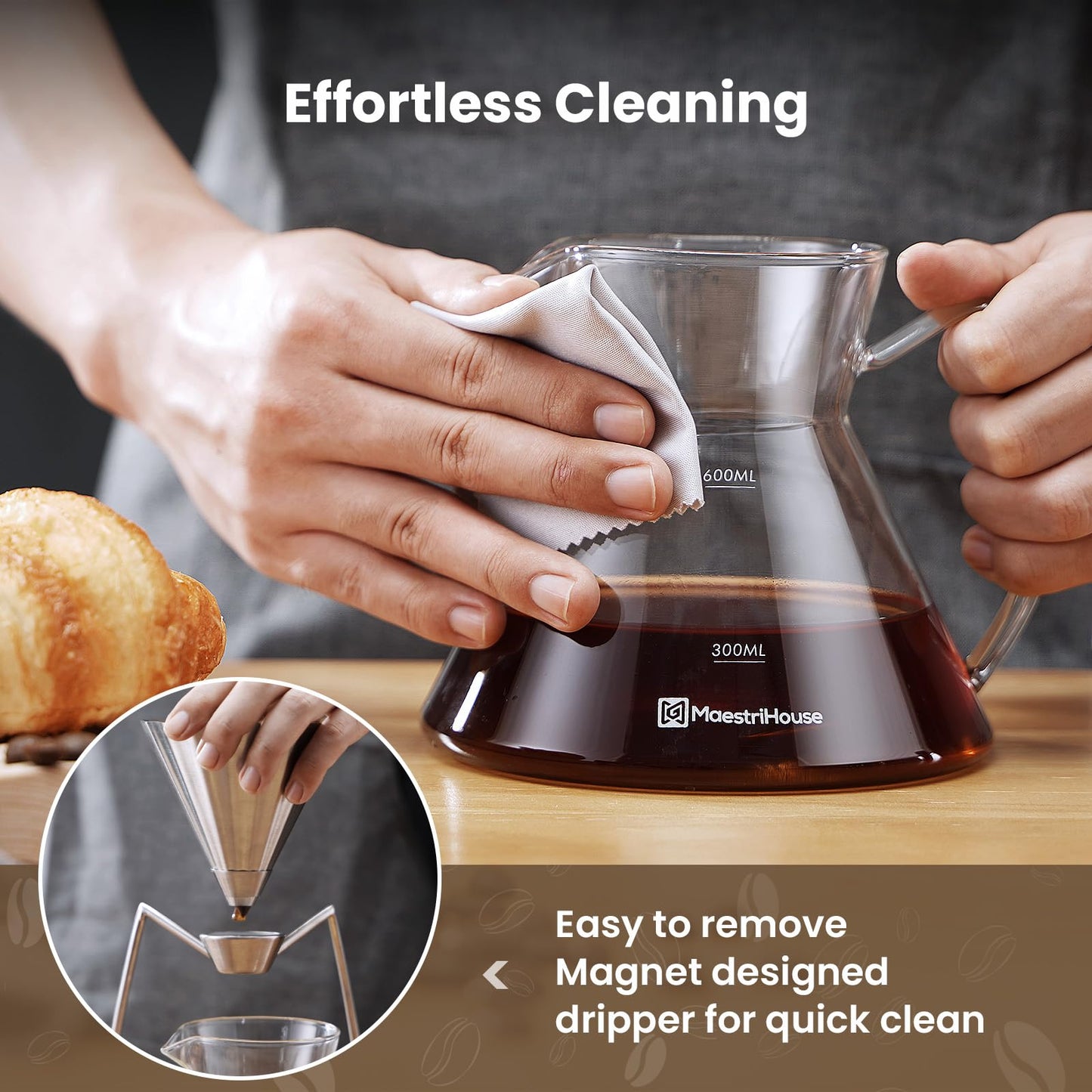 Maestri House Cafeteira Pour Over com Dripper Magnético e Jarra 600ml