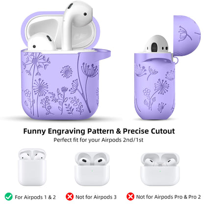 Lerobo Capa Protetora de Silicone Gravada para AirPods 1/2 (Azul Violeta)