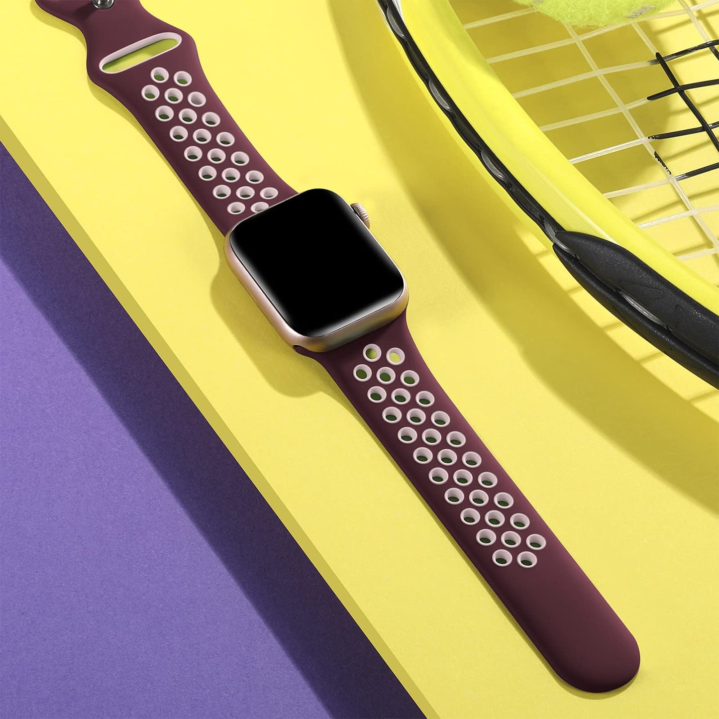 Lerobo Pulseira Silicone Compatível com Apple Watch (Vinho/Rosa)