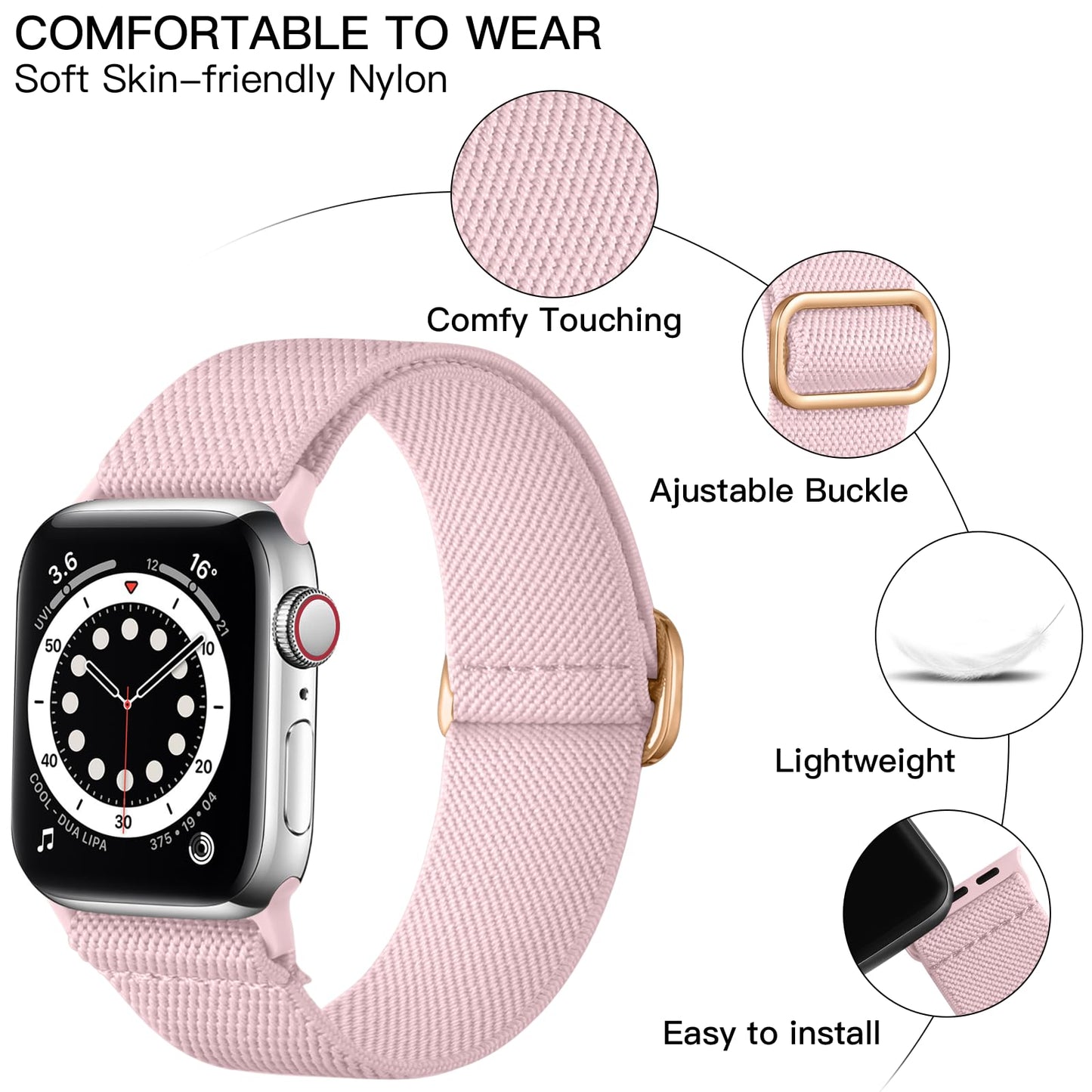 Lerobo Pulseira Trançada Compatível com Apple Watch 38mm a 49mm (Rosa Claro)