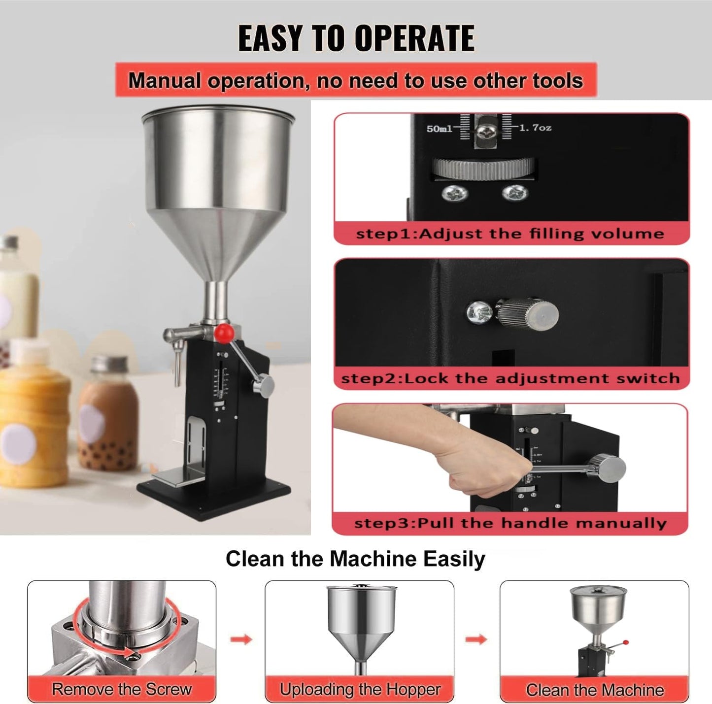 Takywep Máquina de Enchimento Manual 5-50ml com Tanque de 10L