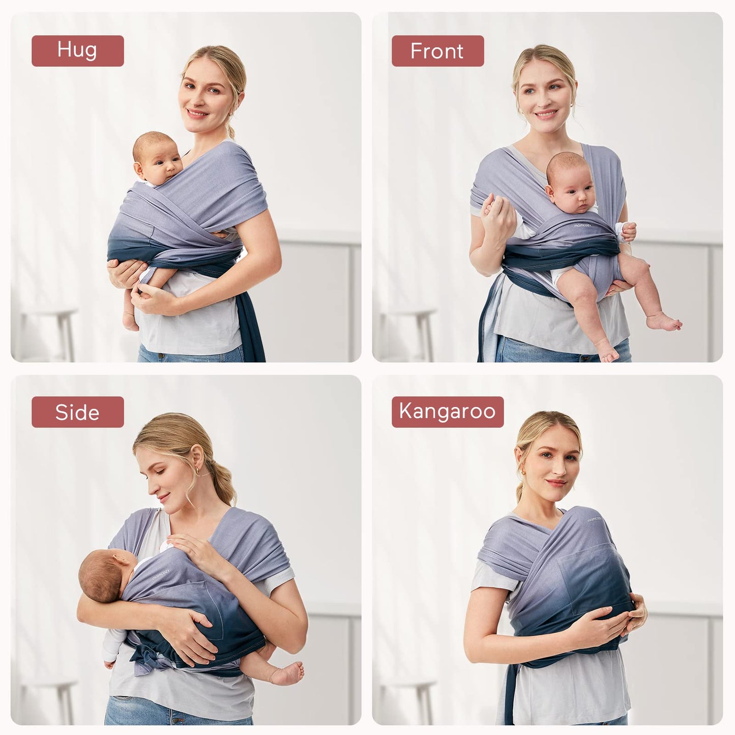 Momcozy Baby Wrap Carrier, Sling Ergonômico para Bebê de 8-35 lbs (Azul Gradiente)