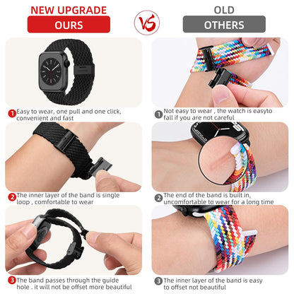 Lerobo Pulseira de Nylon Elástica Trançada para Apple Watch (Preto/Preto Cinza)