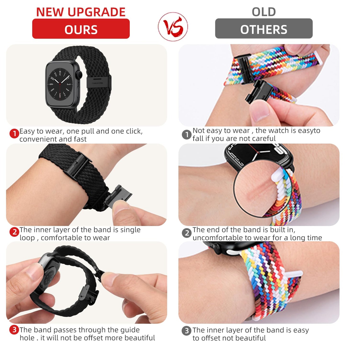 Lerobo 2 Pulseiras Trançadas Apple Watch (Preto/Cinza Escuro)