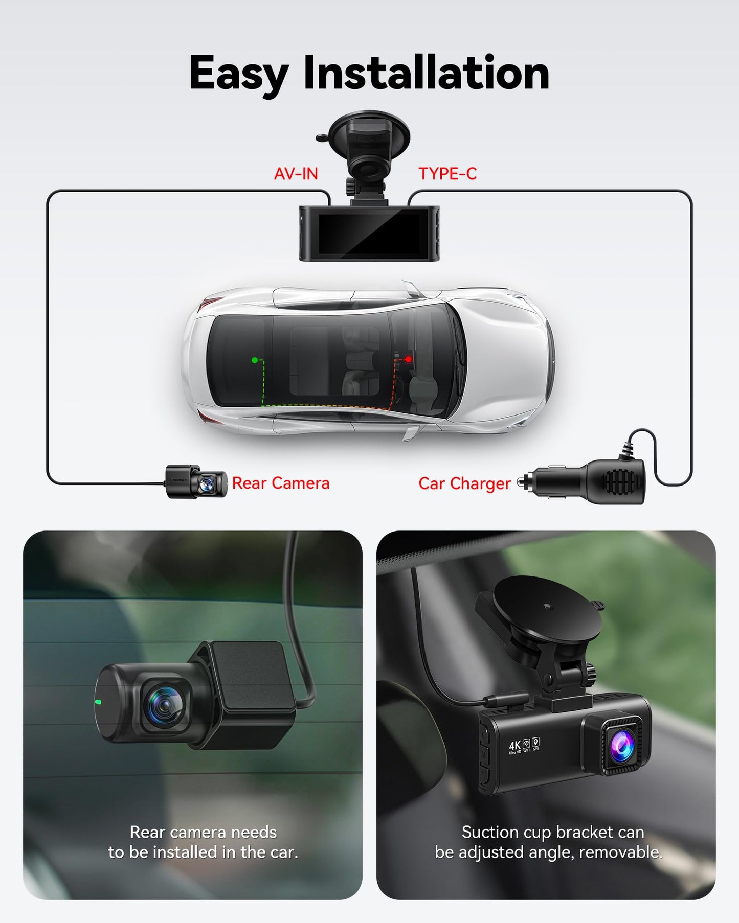 REDTIGER F7NP Dash Cam 4K Dual, Wi-Fi, GPS e Cartão 32GB