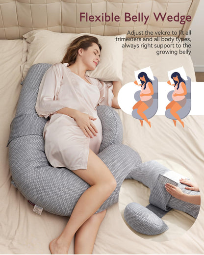 Momcozy Pregnancy Pillow F Shape 53" Cinza Corpo Inteiro Ajustável