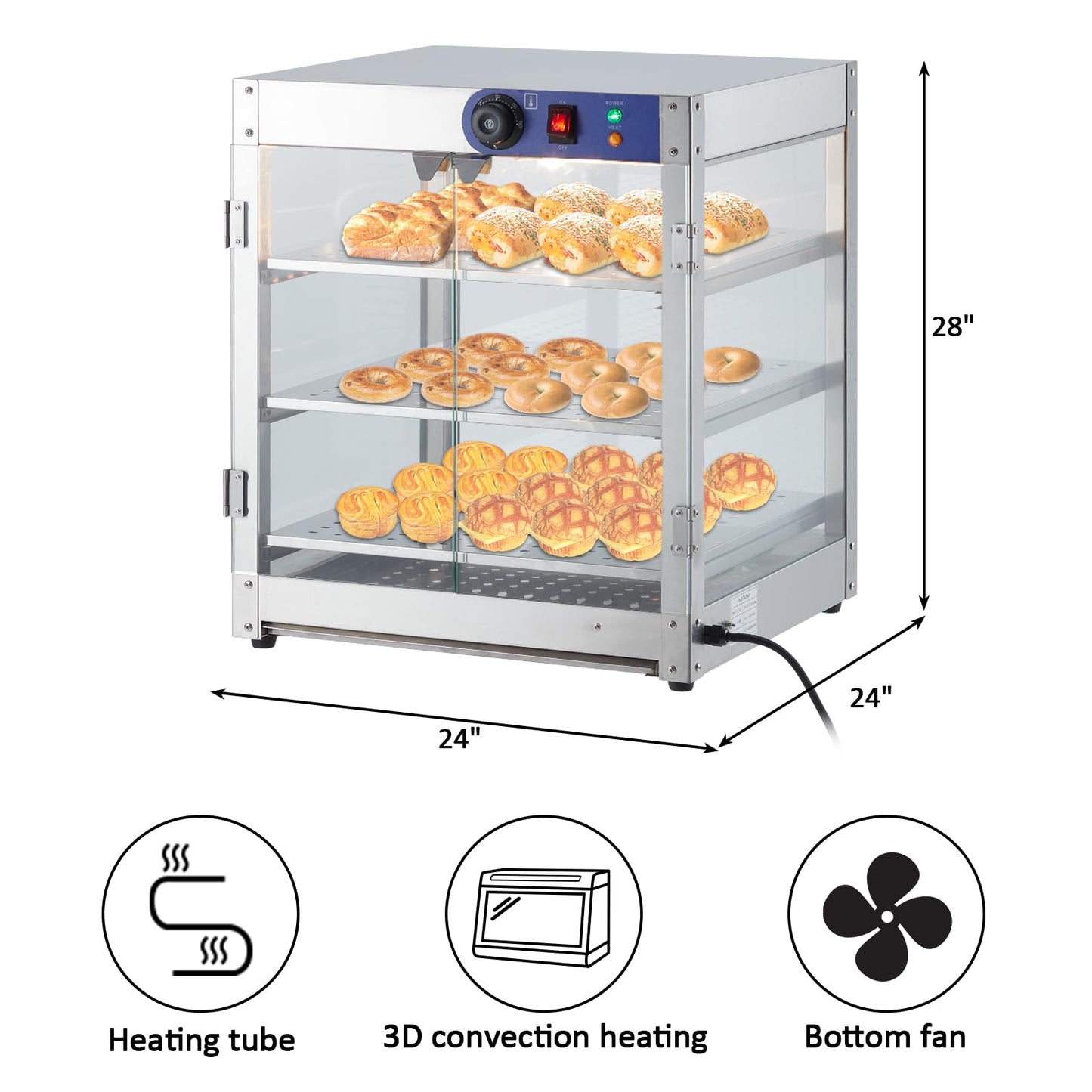 Takywep Vitrine Aquecedora de Alimentos Comercial 800W com 3 Níveis (Prata)