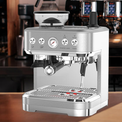 Takywep Máquina de Espresso Profissional 15 Bar com Moedor Cinza