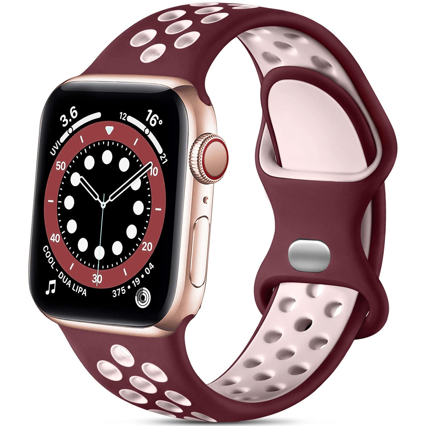 Lerobo Pulseira Silicone Compatível com Apple Watch (Vinho/Rosa)