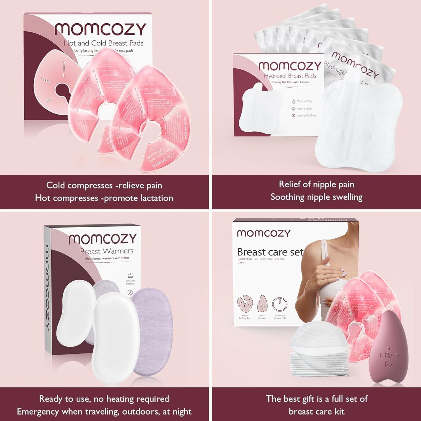 Momcozy Kit de Cuidados Pós-Parto: Massageador + Compressas + Absorventes Mamários