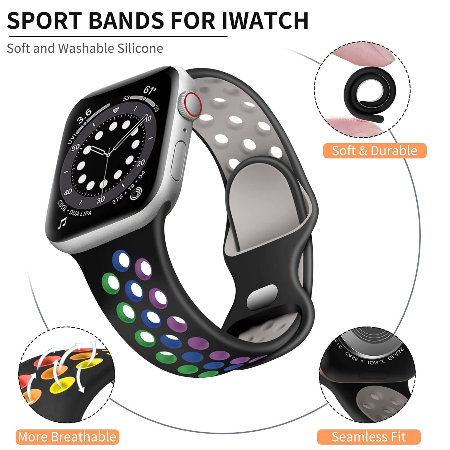 Lerobo Pulseira Esportiva Compatível com Apple Watch (Colorida)