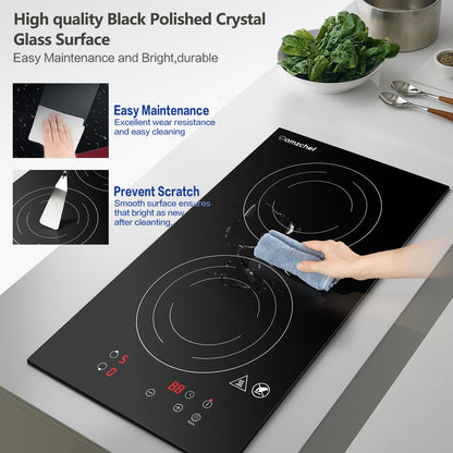 Amzchef Cooktop de Indução 2 Bocas com Plug 1800W, 9 Níveis de Potência