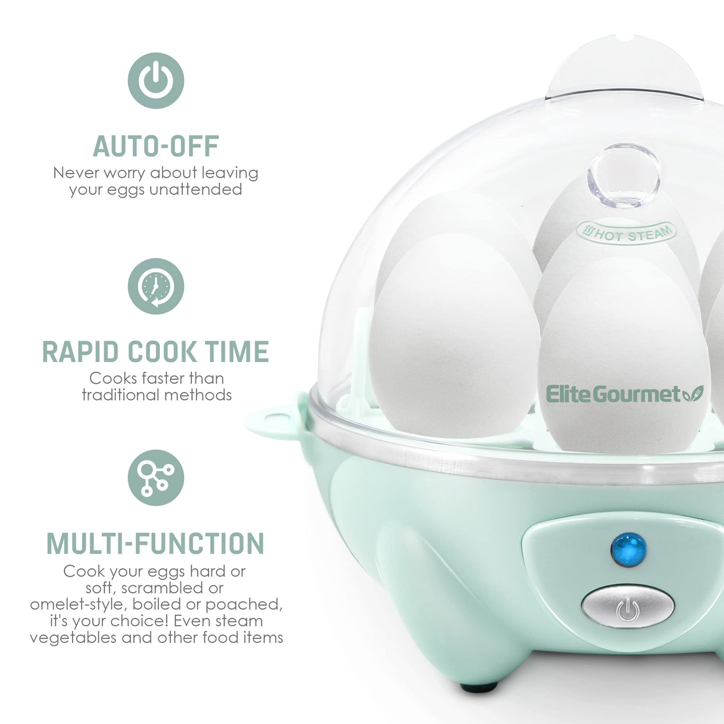 Elite Gourmet Cozedor de Ovos Elétrico 7 Unidades com Auto-desligamento (Menta)